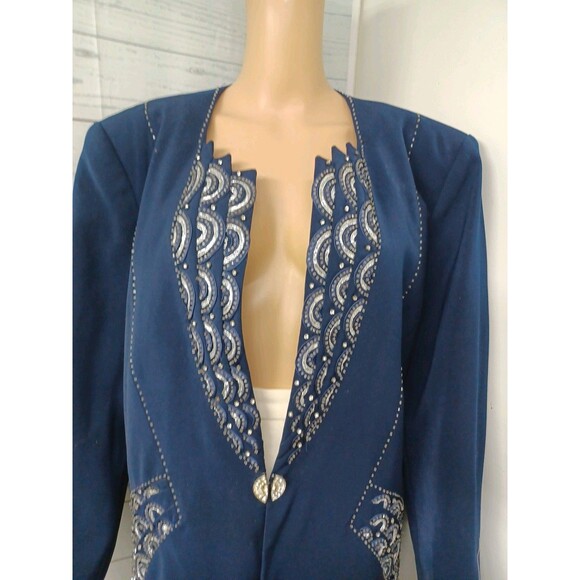 St Anthony / R#87388 Skirt Suit Set Jacket Navyblue Ivory Embellished Sz 18 - Picture 2 of 6